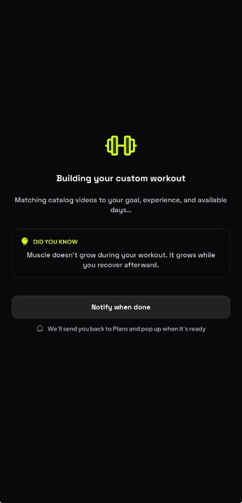 Building your custom workout with AI, matching videos to your goal and available days